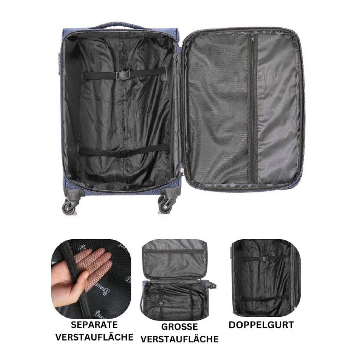 Hochwertiges 4er Kofferset aus Stoff mit Erweiterbarer Kapazität und 360° Rädern Rot