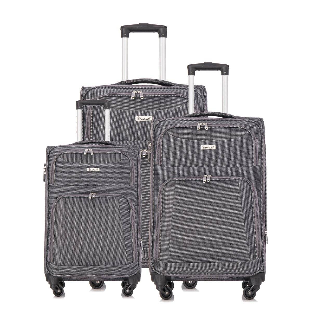 Hochwertiges 3er Kofferset aus Stoff mit Erweiterbarer Kapazität und 360° Rädern Grau