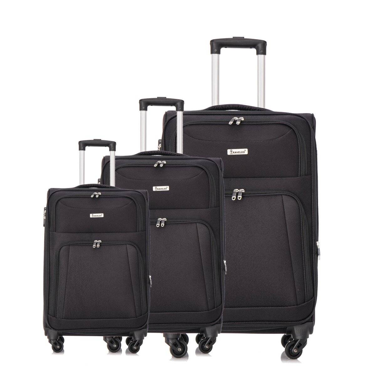 Hochwertiges 3er Kofferset aus Stoff mit Erweiterbarer Kapazität und 360° Rädern Schwarz
