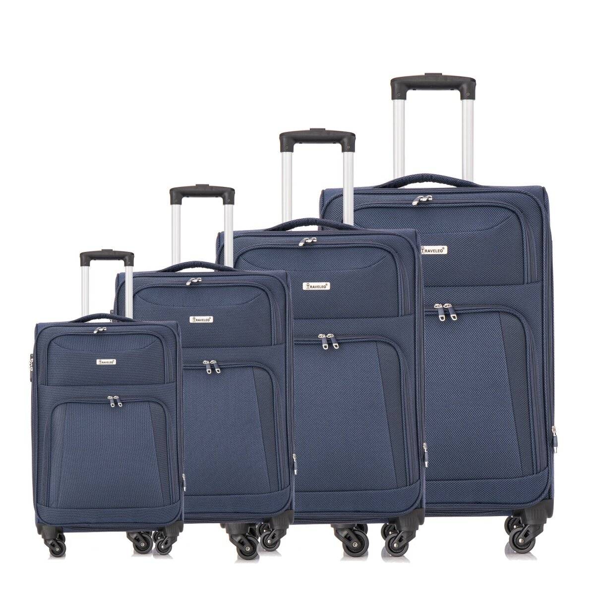 Hochwertiges 4er Kofferset aus Stoff mit Erweiterbarer Kapazität und 360° Rädern Blau
