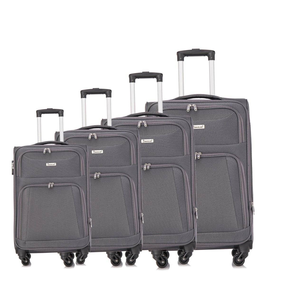 Hochwertiges 4er Kofferset aus Stoff mit Erweiterbarer Kapazität und 360° Rädern Grau