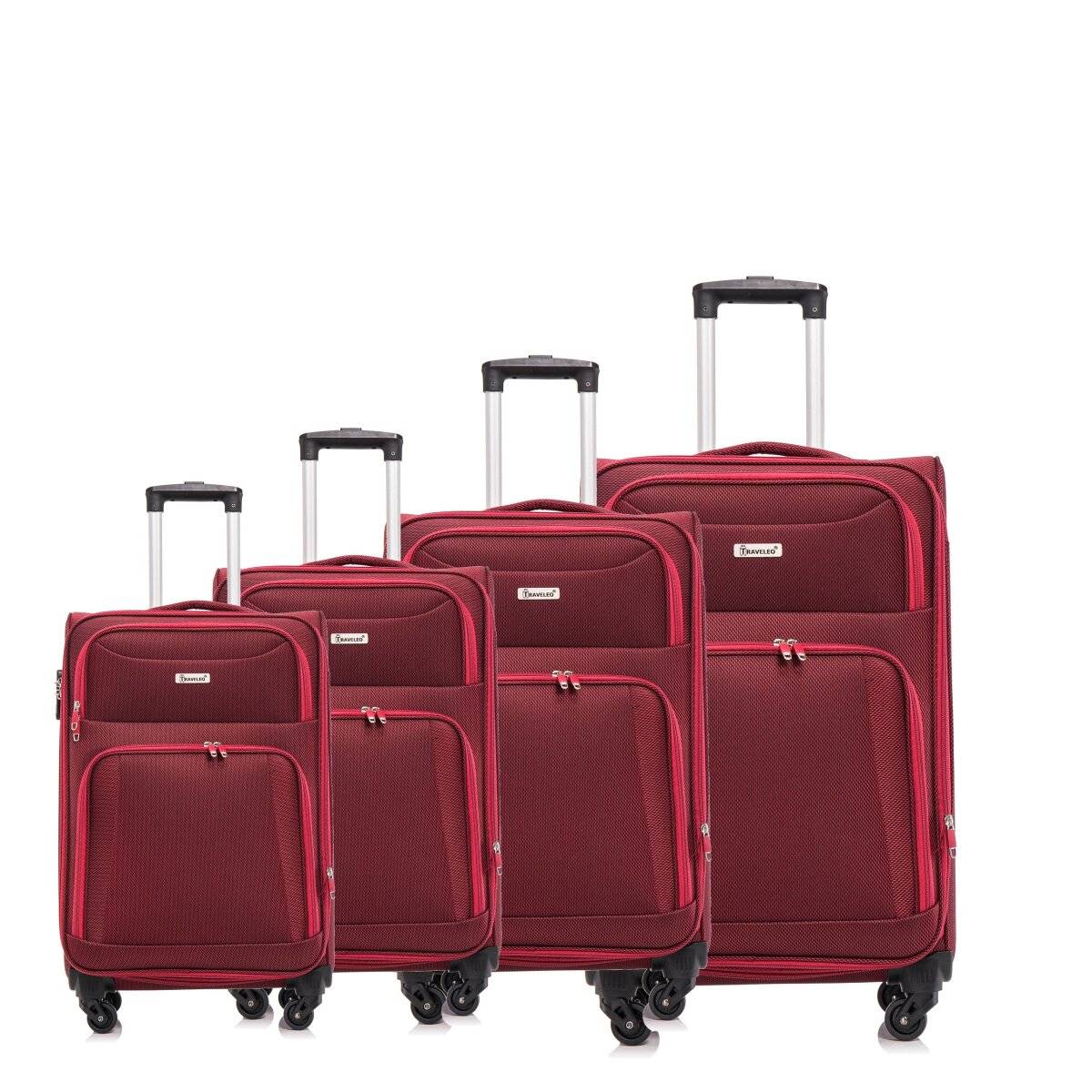 Hochwertiges 4er Kofferset aus Stoff mit Erweiterbarer Kapazität und 360° Rädern Rot