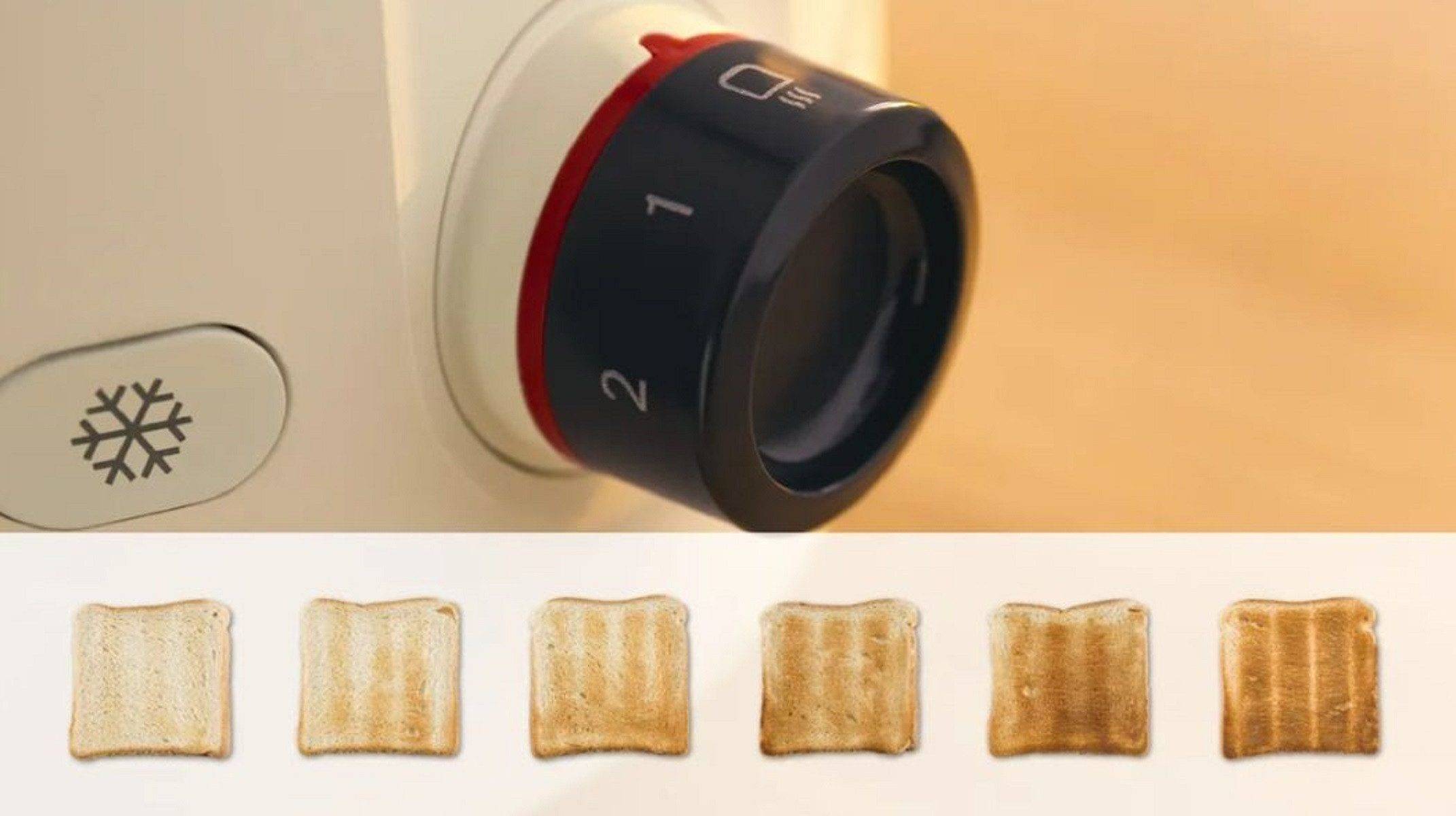 Kompakter Toaster für 2 Scheiben mit 6 einstellbaren Röststufen
