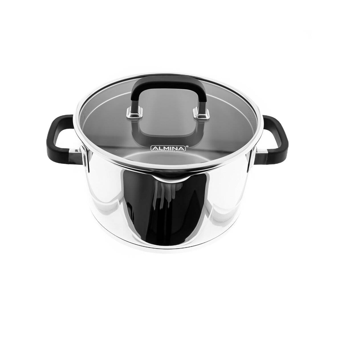 Hochwertiges Kochtopf aus Edelstahl mit Silikongriff und Glasdeckel in Silber 20 cm