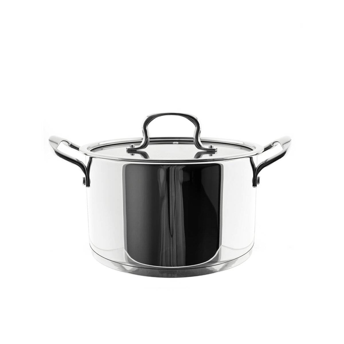 Hochwertiges Kochtopf aus Edelstahl mit Metallgriff und Glasdeckel in Silber 26 cm