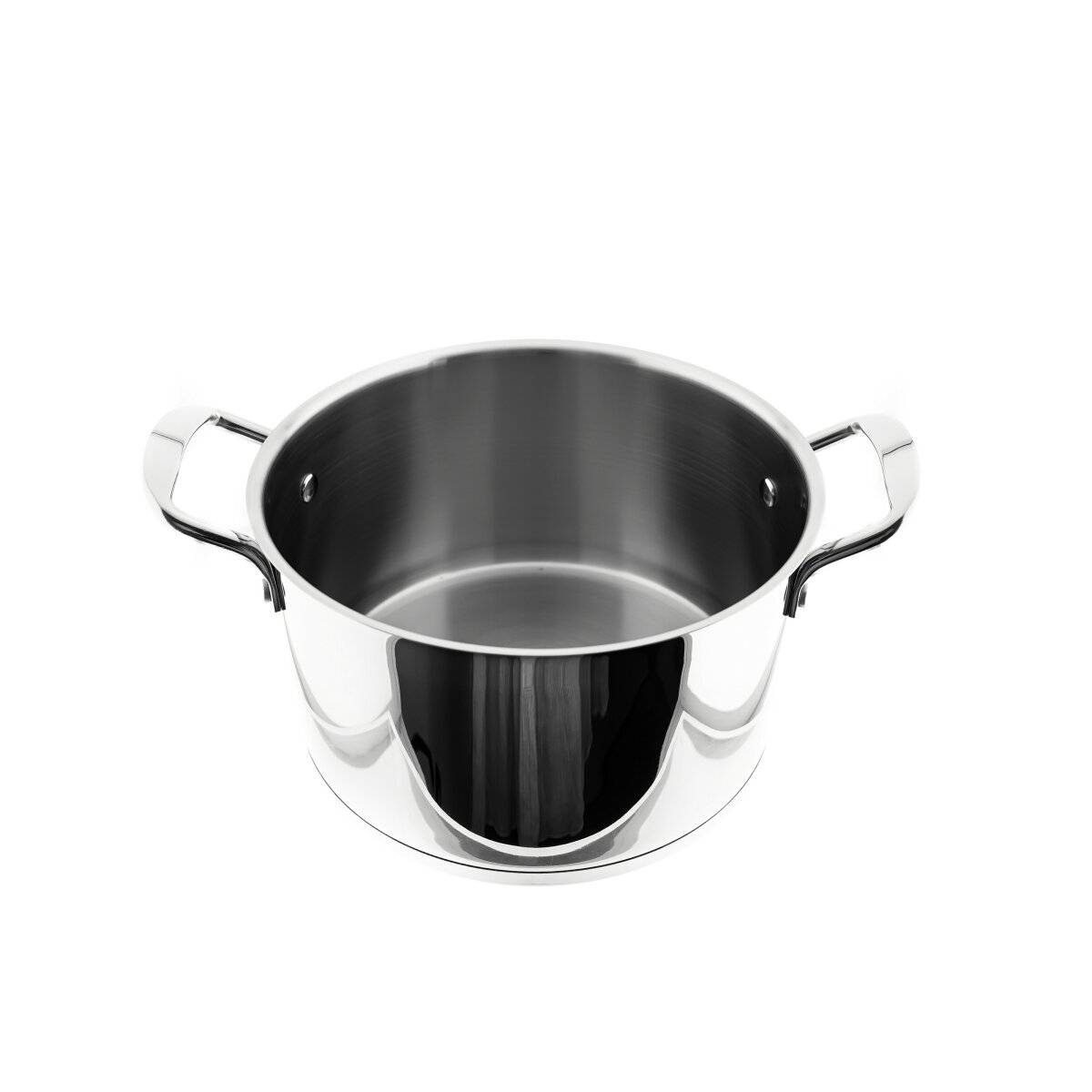 Hochwertiges Kochtopf aus Edelstahl mit Metallgriff und Glasdeckel in Silber 24 cm