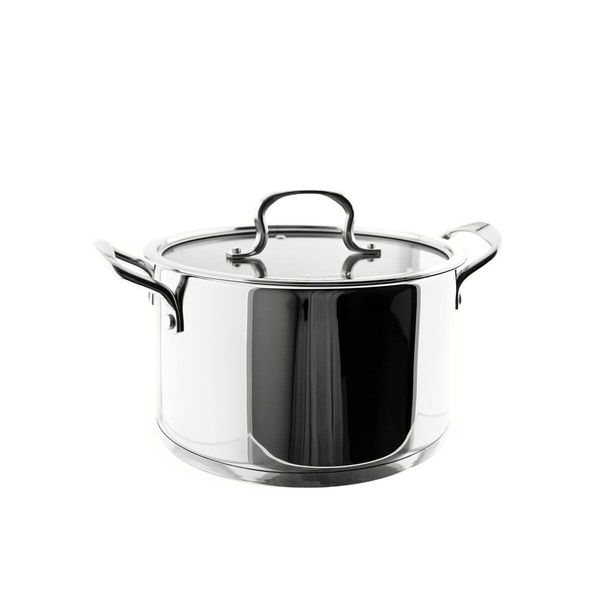 Hochwertiges Kochtopf aus Edelstahl mit Metallgriff und Glasdeckel in Silber 24 cm