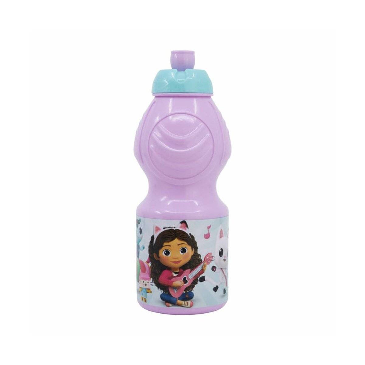 Pinke Trinkflasche 400 ml für Kinder mit einer Zeichentrickfigur - Sportflasche mit Anti-Tropf-Verschluss