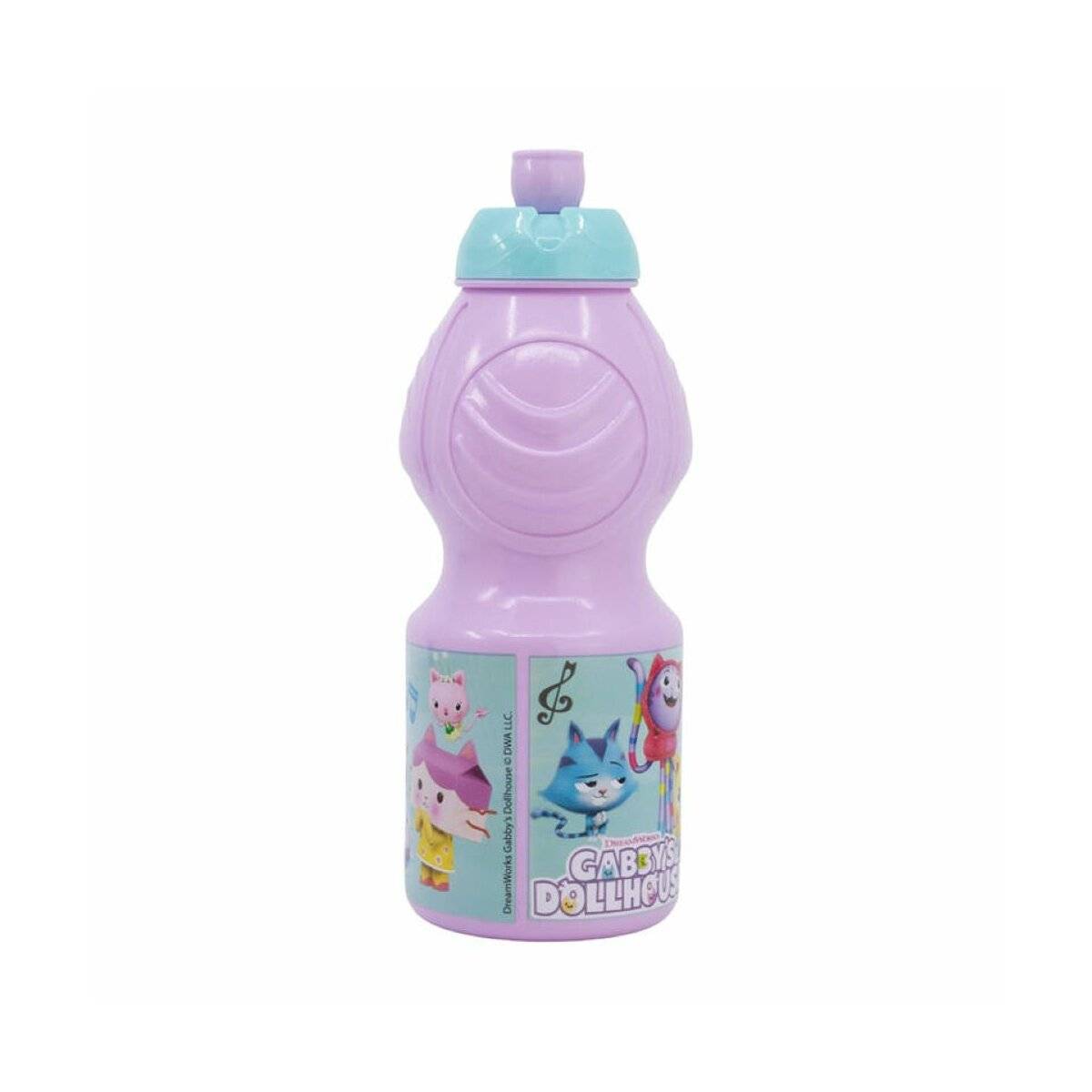Pinke Trinkflasche 400 ml für Kinder mit einer Zeichentrickfigur - Sportflasche mit Anti-Tropf-Verschluss