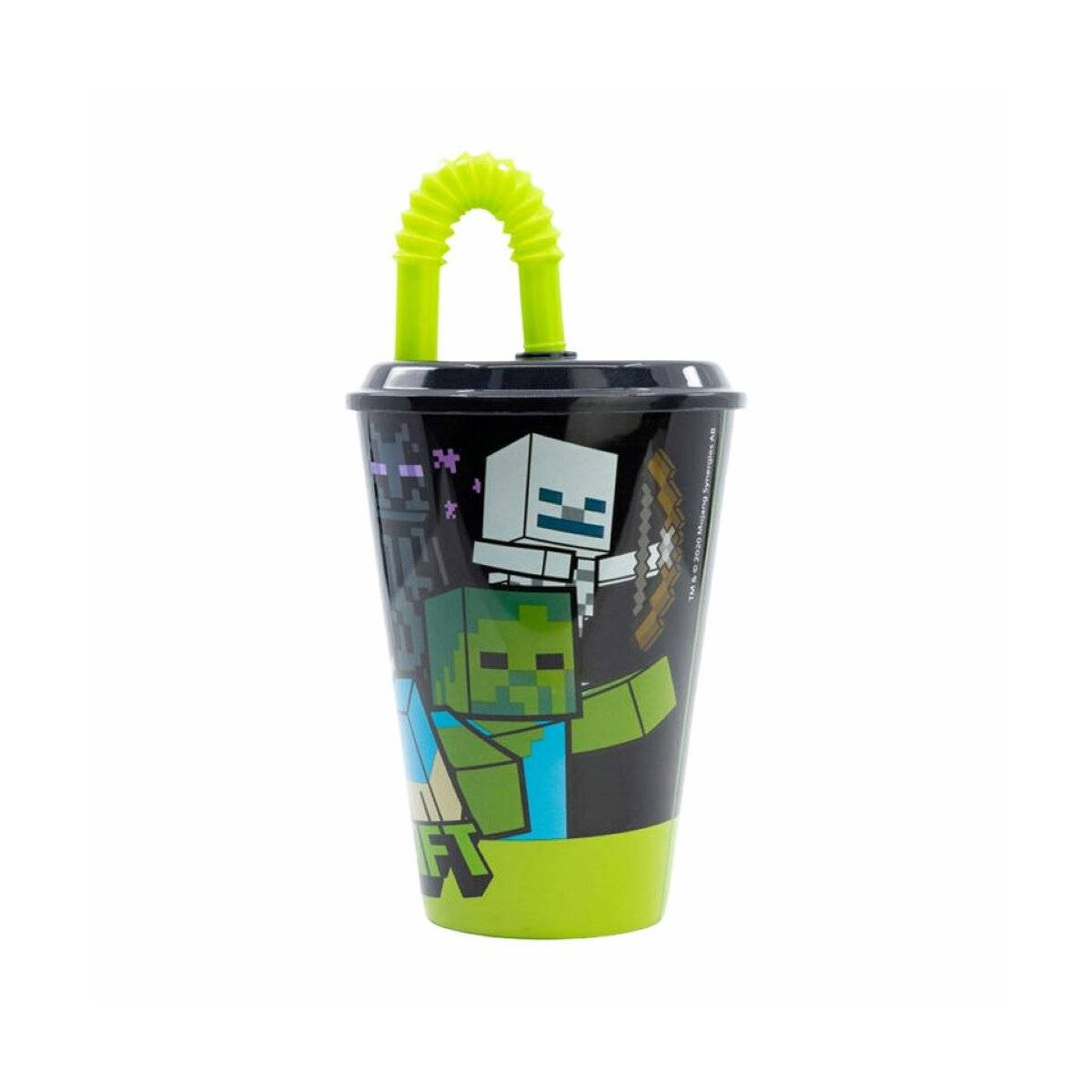 Schwarzer Wasserbecher 430 ml mit Strohhalm für Kinder - Trinkbecher mit schönem Motiv