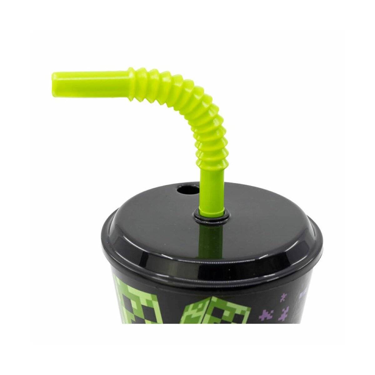 Schwarzer Wasserbecher 430 ml mit Strohhalm für Kinder - Trinkbecher mit schönem Motiv