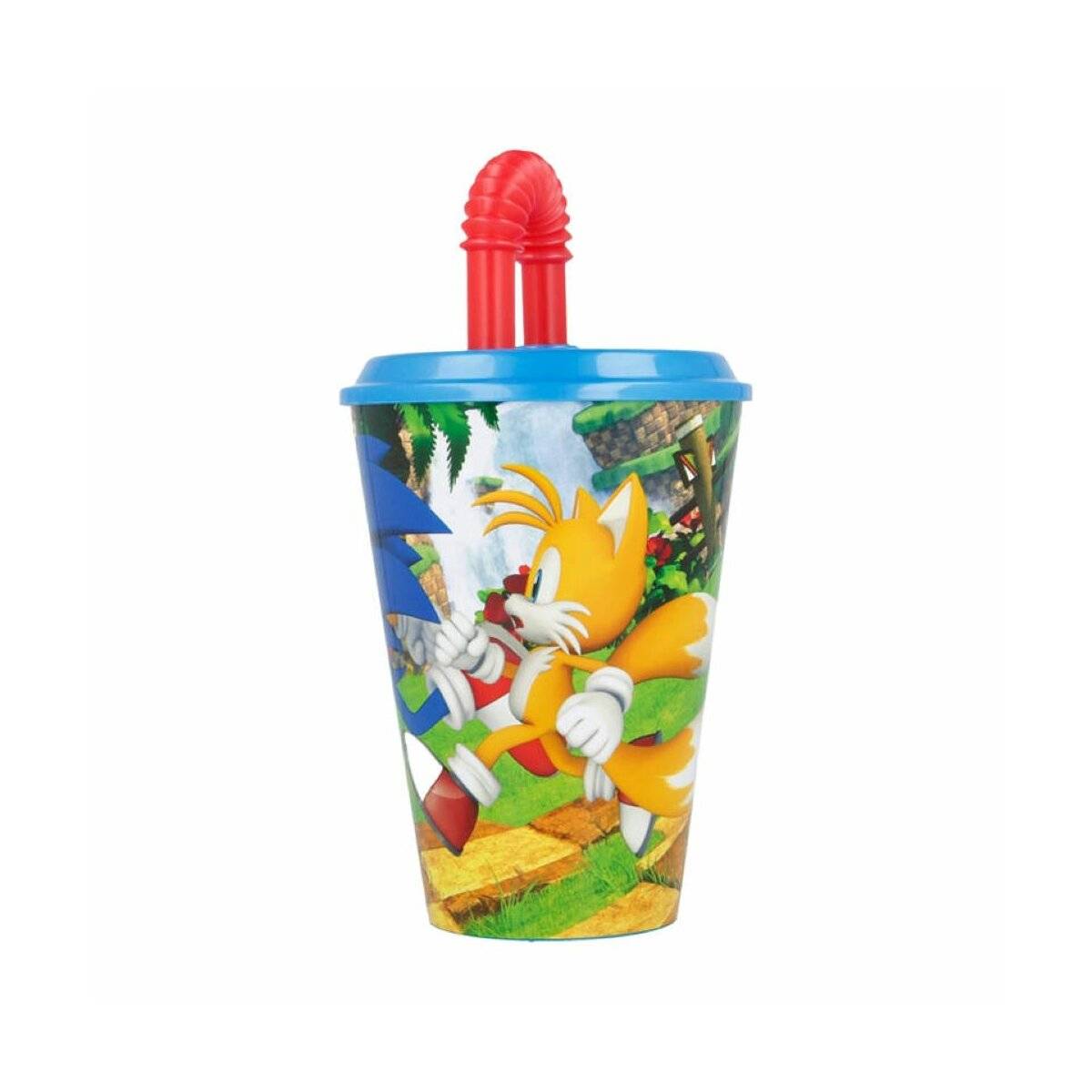 Helden Trinkbecher 430 ml mit Strohhalm - Wasserbecher Blau/Rot aus Plastik