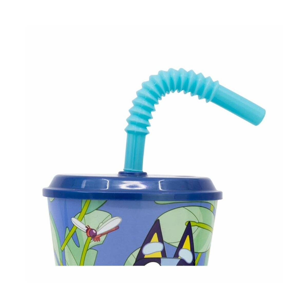 Niedlicher Wasserbecher für Kinder 430 ml - Wasserbecher Blau mit Strohhalm