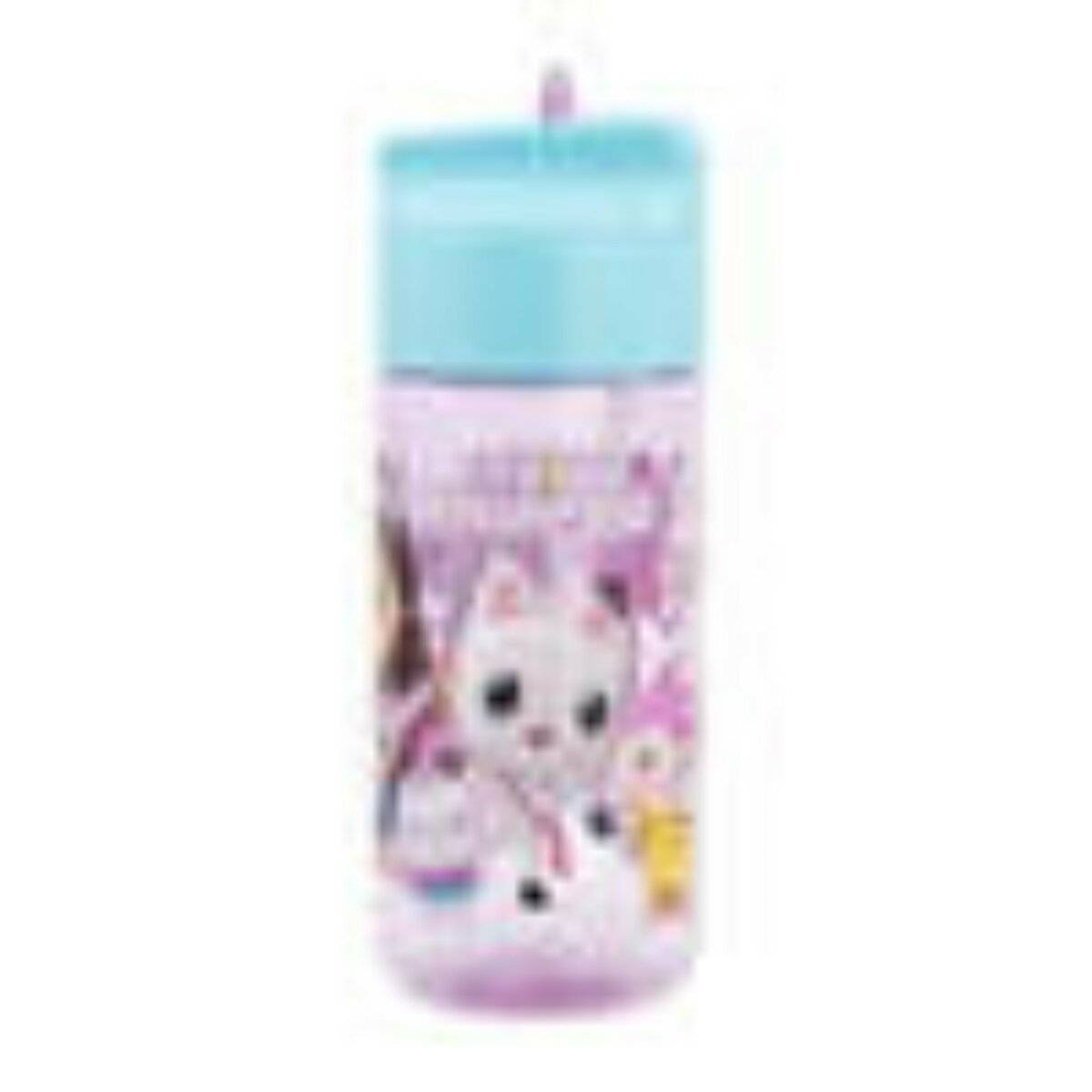Wasserflasche mit Strohhalm für Kinder Gabby`s Dollhouse 430 ml Rosa-Blau
