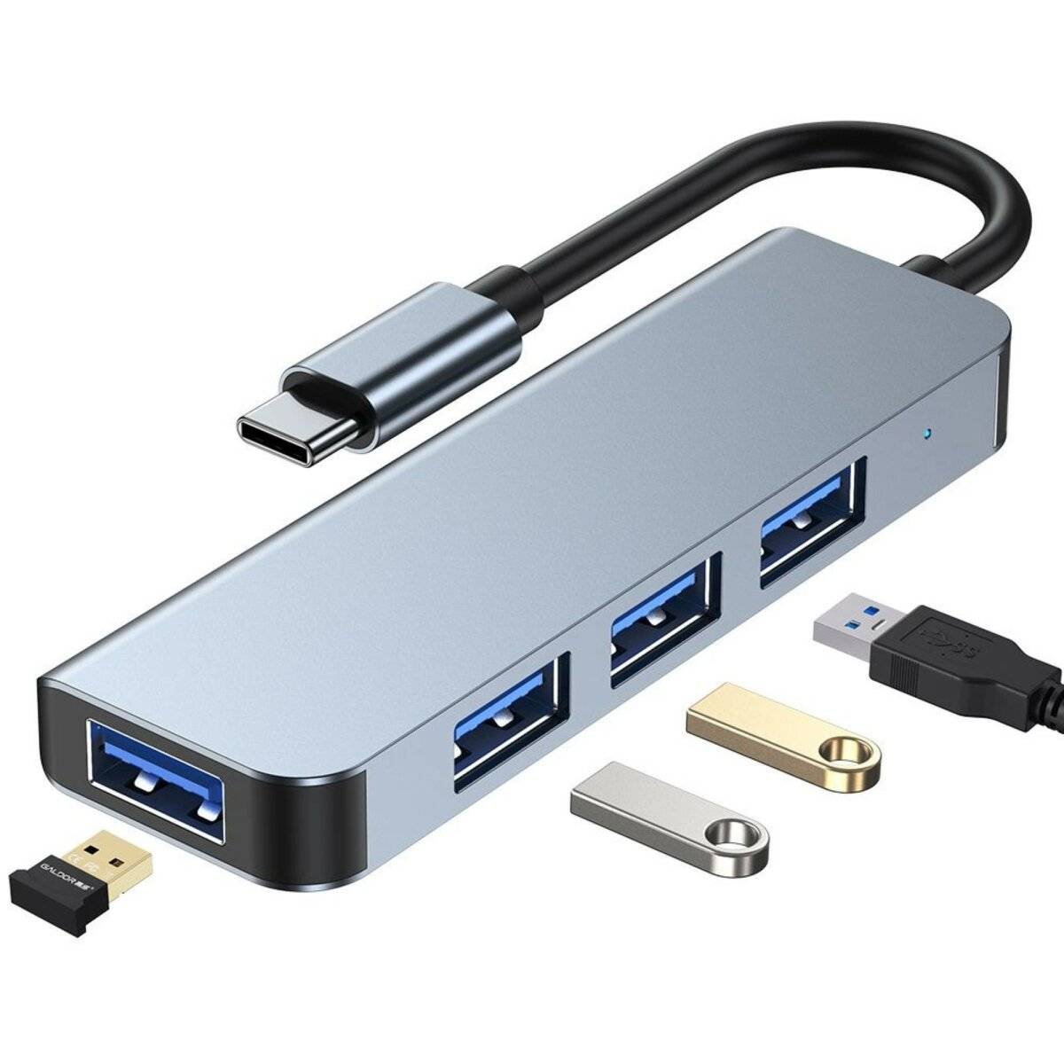 4in1 Multifunktionsadapter HUB V1 USB-C  3x USB-A 2.0 / USB-A 3.0 in Grau