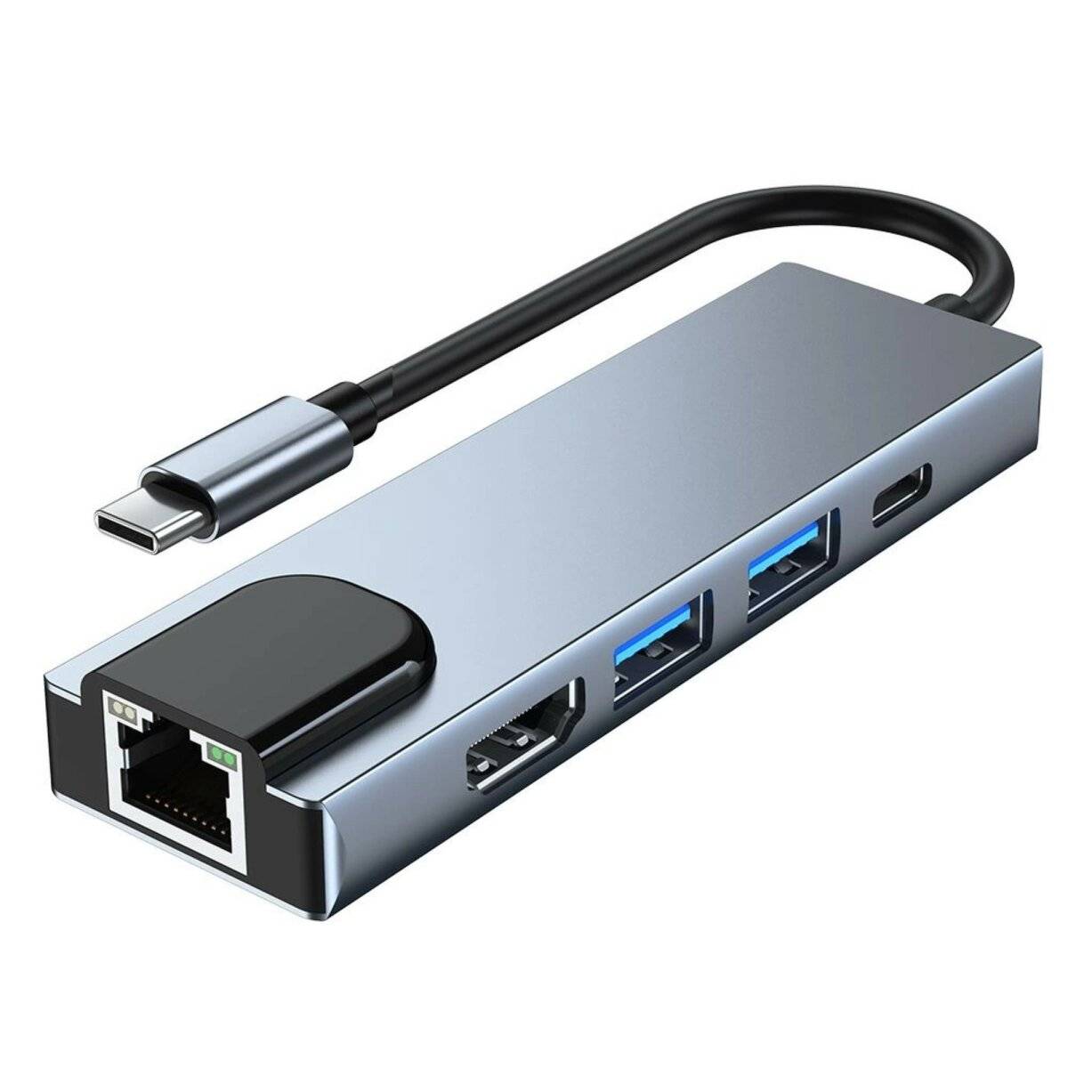 5in1 Multifunktionsadapter V3 USB-C  USB-A / USB-C / HDMI / RJ45 in Grau