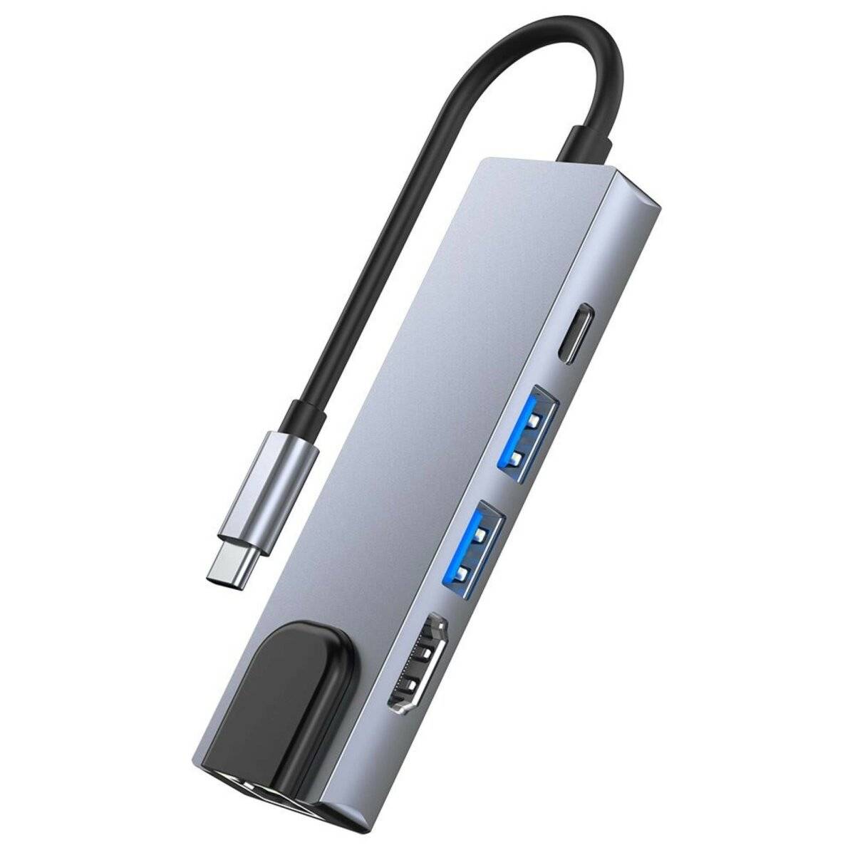 5in1 Multifunktionsadapter V3 USB-C  USB-A / USB-C / HDMI / RJ45 in Grau