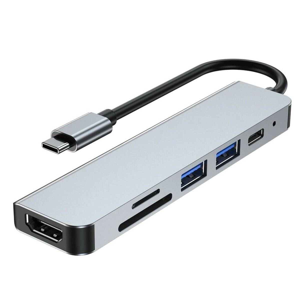 6in1 Multifunktionsadapter V4 USB-C  USB-A/ USB-C/ HDMI /Micro SD /TF /SD-Kartenleser in Grau