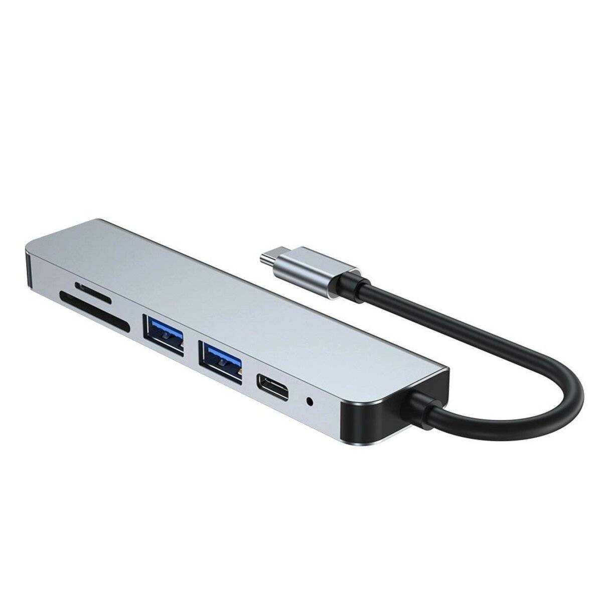6in1 Multifunktionsadapter V4 USB-C  USB-A/ USB-C/ HDMI /Micro SD /TF /SD-Kartenleser in Grau