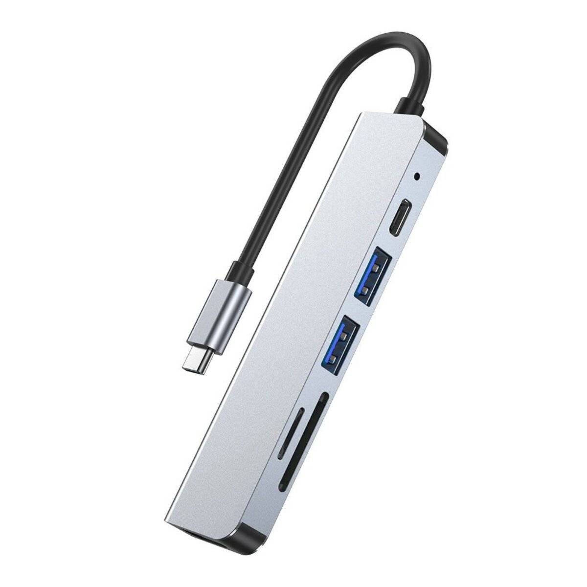 6in1 Multifunktionsadapter V4 USB-C  USB-A/ USB-C/ HDMI /Micro SD /TF /SD-Kartenleser in Grau