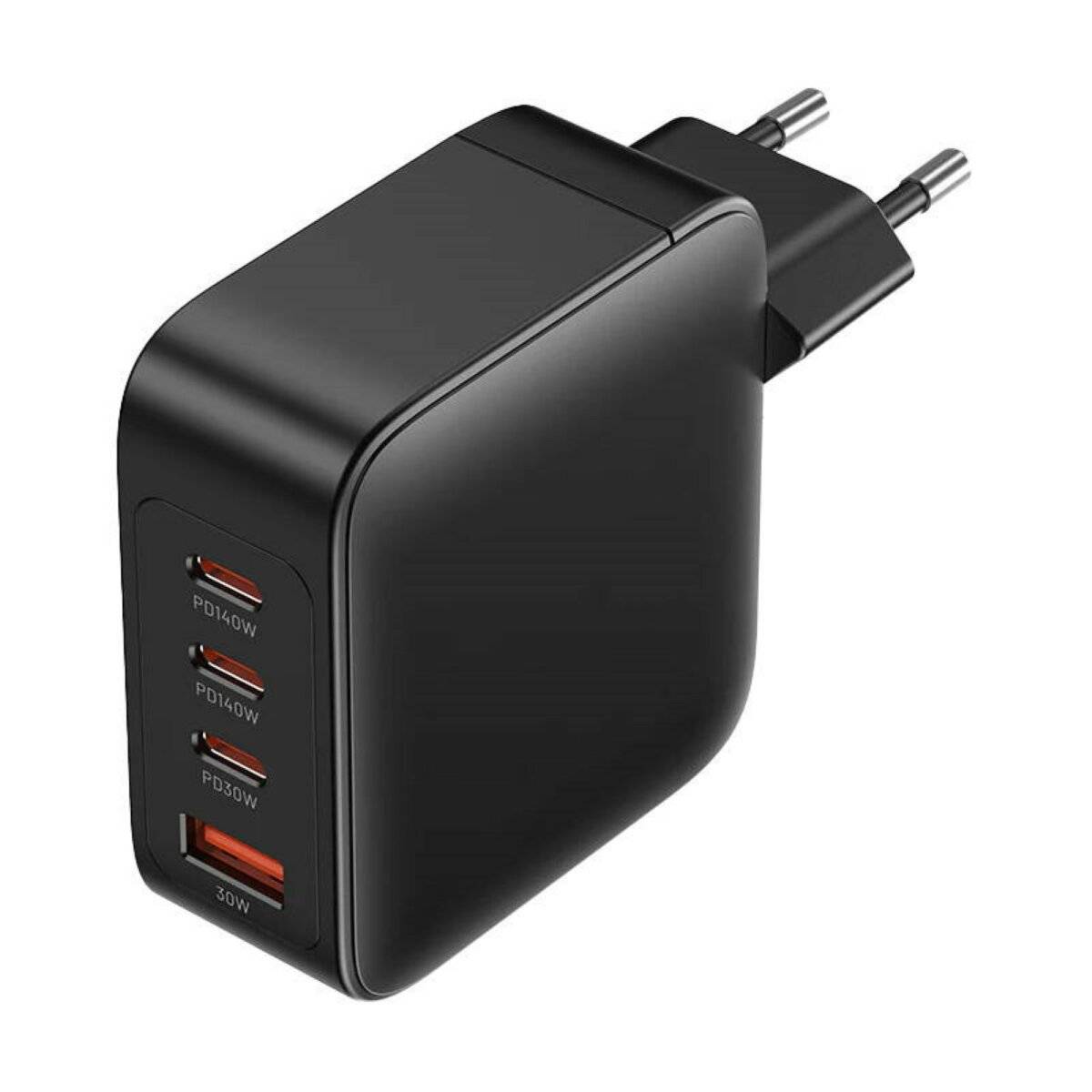 Wandladegerät 140W/140W/30W/18W,3x USB-C, 1x USB-A GaN Ladegerät mit USB-C Kabel Schwarz
