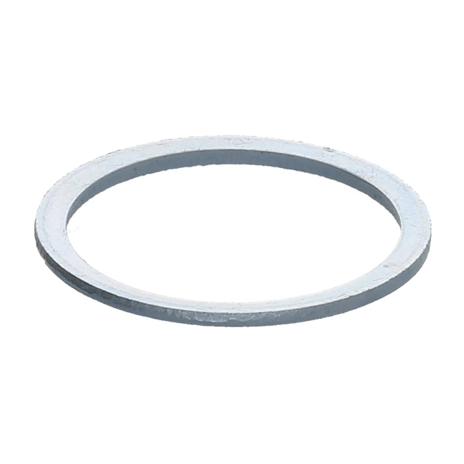 Eine flache, graue Unterlegscheibe mit kreisförmiger Gestalt, die wahrscheinlich in mechanischen oder sanitären Anwendungen zur Schaffung einer dichten Abdichtung verwendet wird.