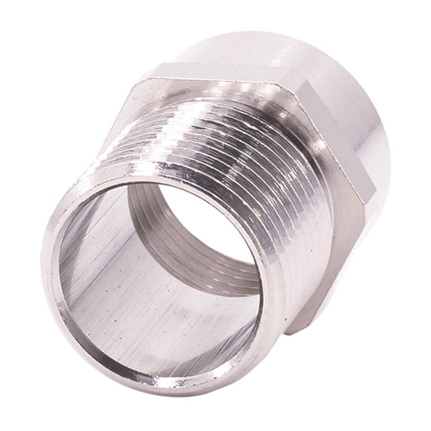 Ein Metallgewindeanschluss mit sechseckiger Basis, verwendet zum Verbinden von Rohren oder Schläuchen. Seine glänzende Oberfläche deutet auf einen Edelstahlwerkstoff hin.