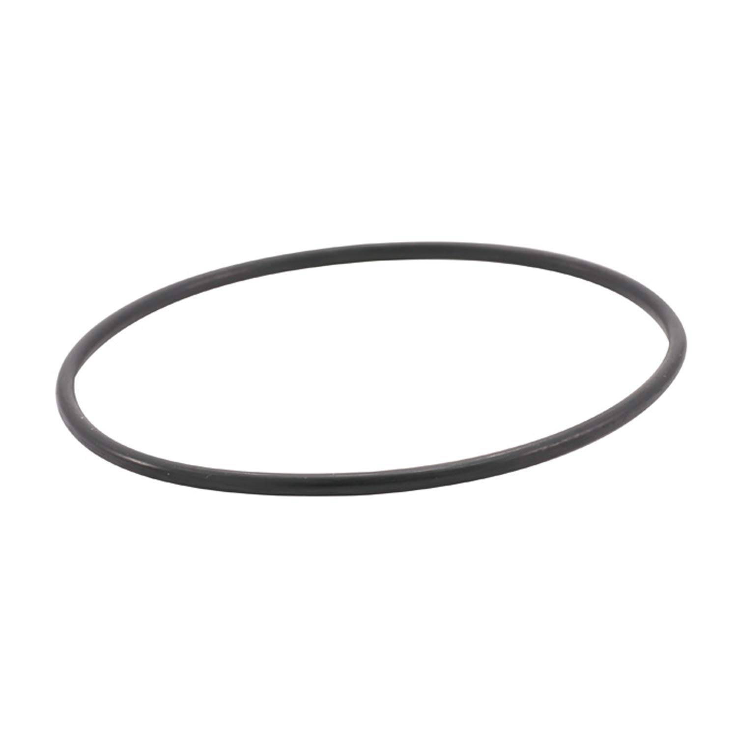 Ein schwarzer Gummidichtring vor einem einfarbigen weißen Hintergrund, in einem schrägen Winkel gezeigt, der seine runde Form und gleichmäßige Dicke betont.