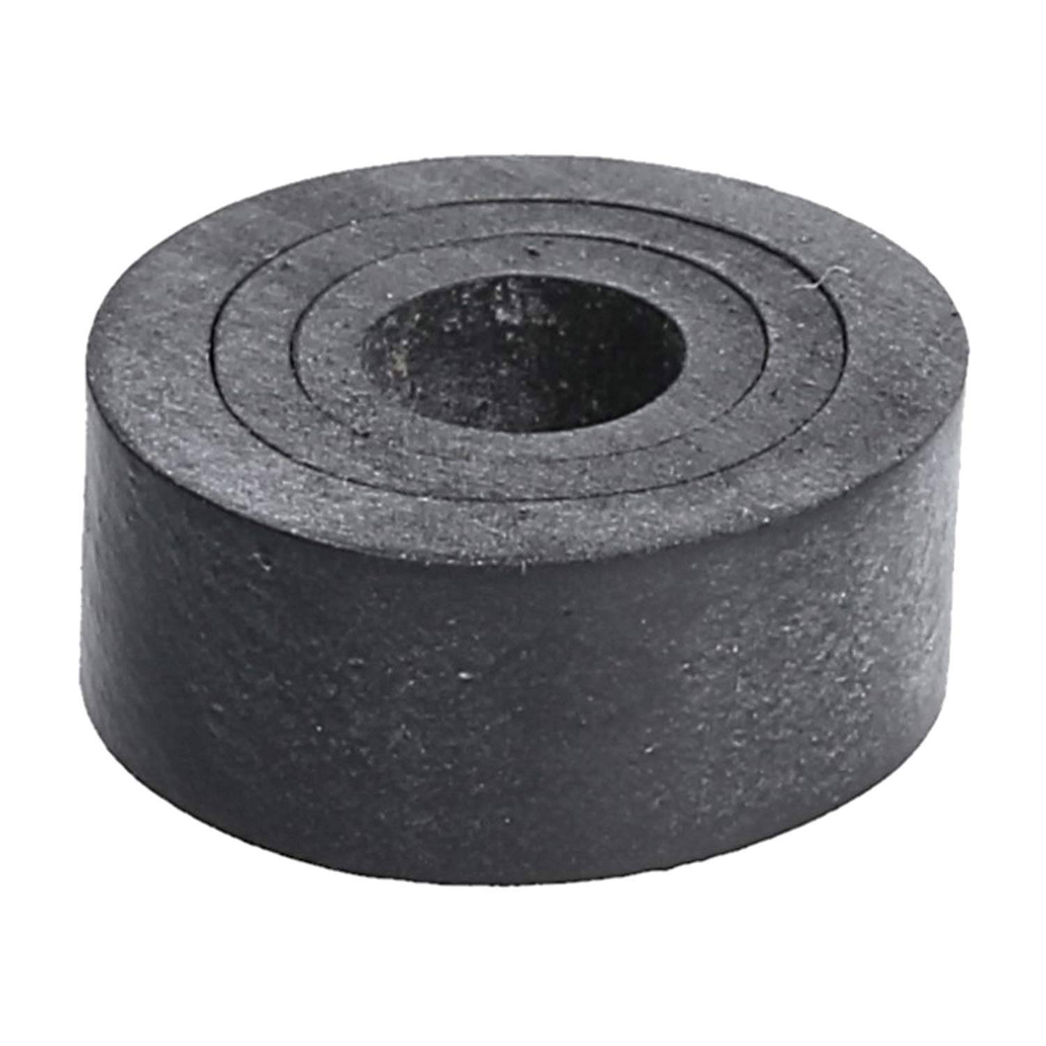 Ein schwarzer, runder, massiver Gummistopfen mit einer Nut und einem zentralen Loch, der verwendet wird, um Öffnungen von Laborglasgeräten oder -ausrüstungen zu versiegeln oder zu blockieren.