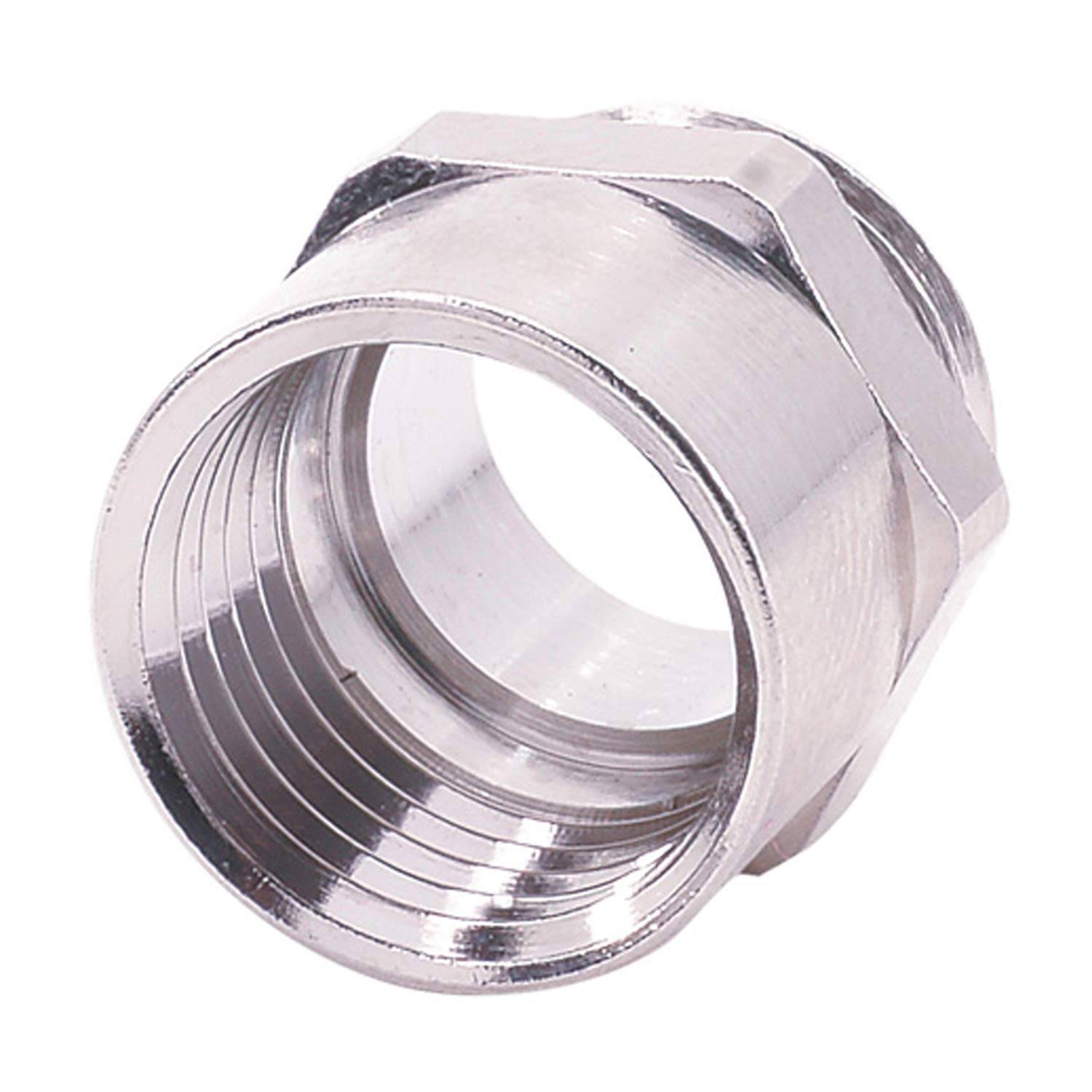 Eine metallische, sechseckige Verbindungsmutter mit Innengewinde, die zum Verbinden von zwei Rohren oder Armaturen verwendet wird.