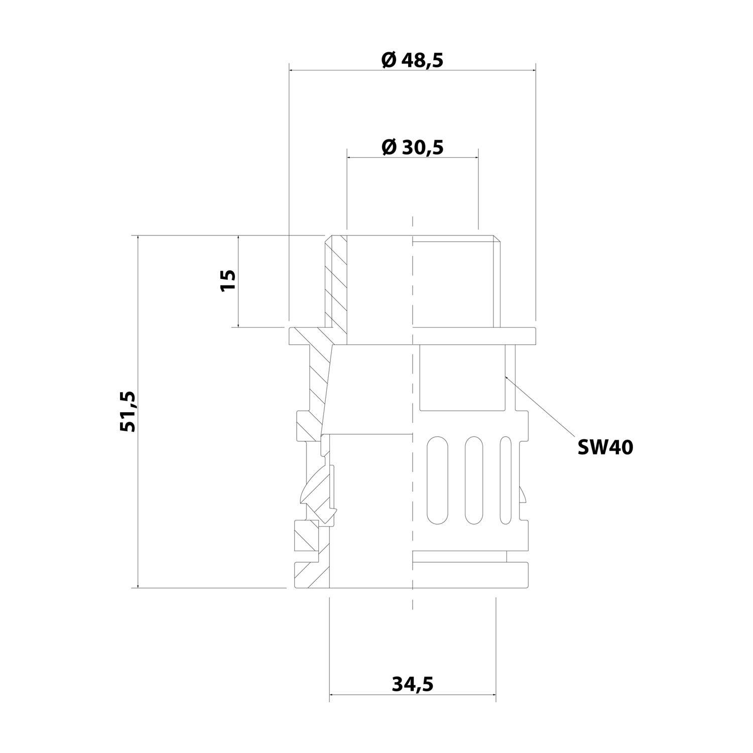 FLEXA FVG M40/34 Schnellverschraubung gerade Gewinde M40x1,5 für Schlauch-Außendurchmesser 34,5mm konisch dichtend mit