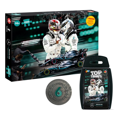 Mercedes Formel 1 Spielepaket: Puzzle + Top Trumps Kartenspiel + Sammler-Münze für Motorsport-Fans Mercedes Formel 1 Spielepaket: Puzzle + Top Trumps Kartenspiel + Sammler-Münze für Motorsport-Fans
