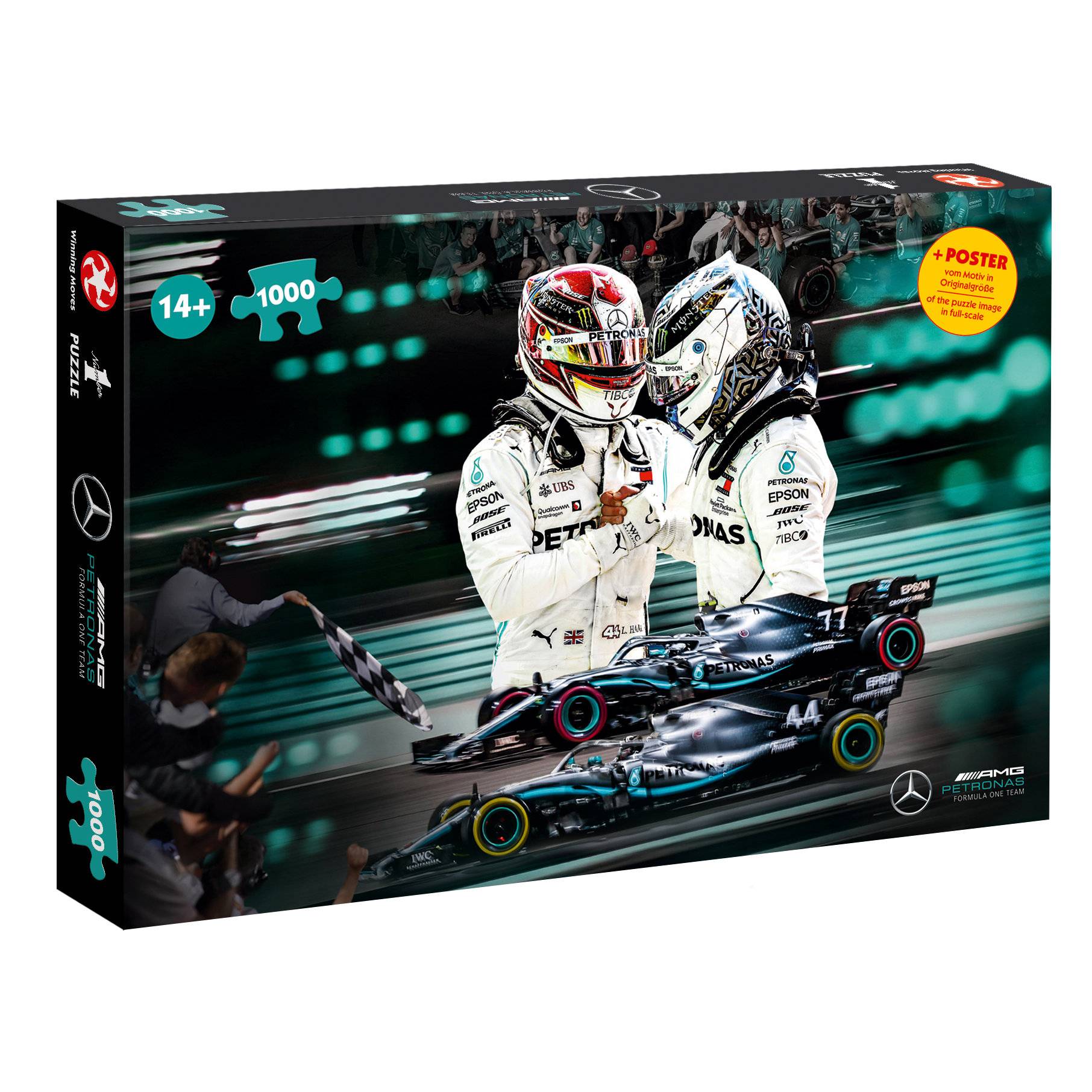 Mercedes Formel 1 Spielepaket: Puzzle + Top Trumps Kartenspiel + Sammler-Münze für Motorsport-Fans