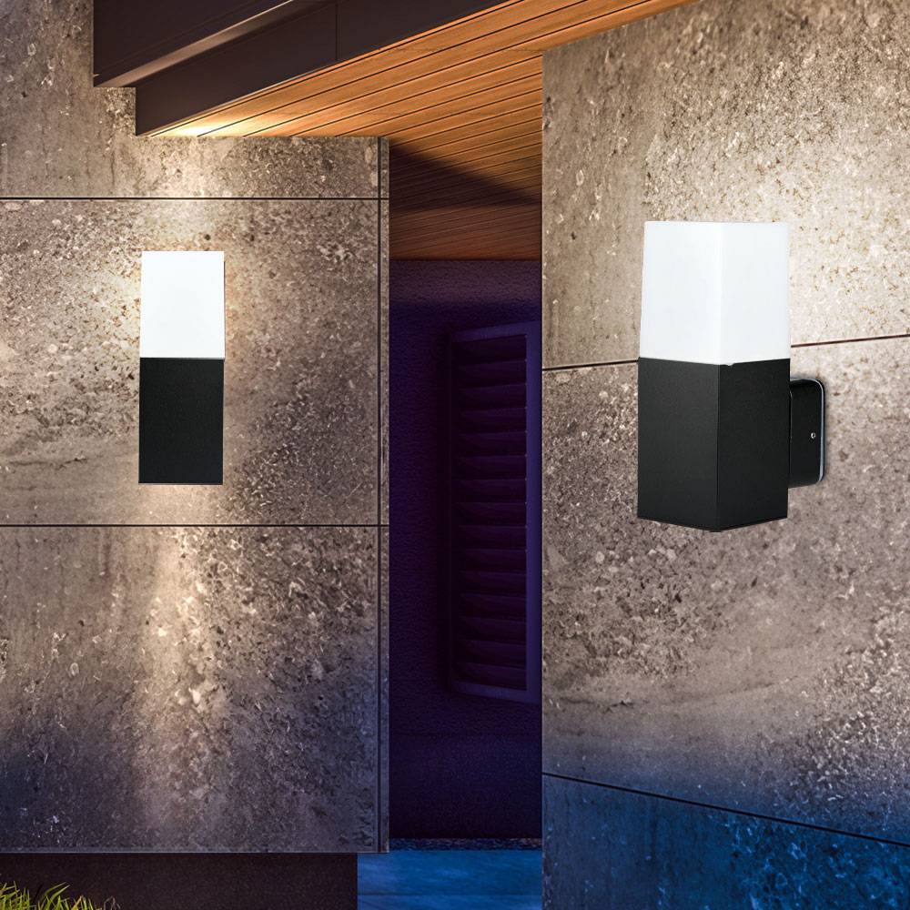 Wandleuchte Aluminium schwarz Hauswandleuchte Außen Außenlampe Wand, Fernbedienung dimmbar, RGB LED 3,5W 290Lm warmweiß, LxBxH 12,1x8x25 cm