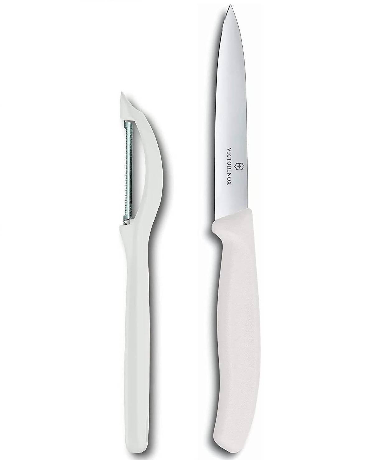 Victorinox | Universalschäler mit Pendelklinge | extra scharf | Zackenschliffklinge | zweischneidig | Swiss Made | Limited Edition Weiß