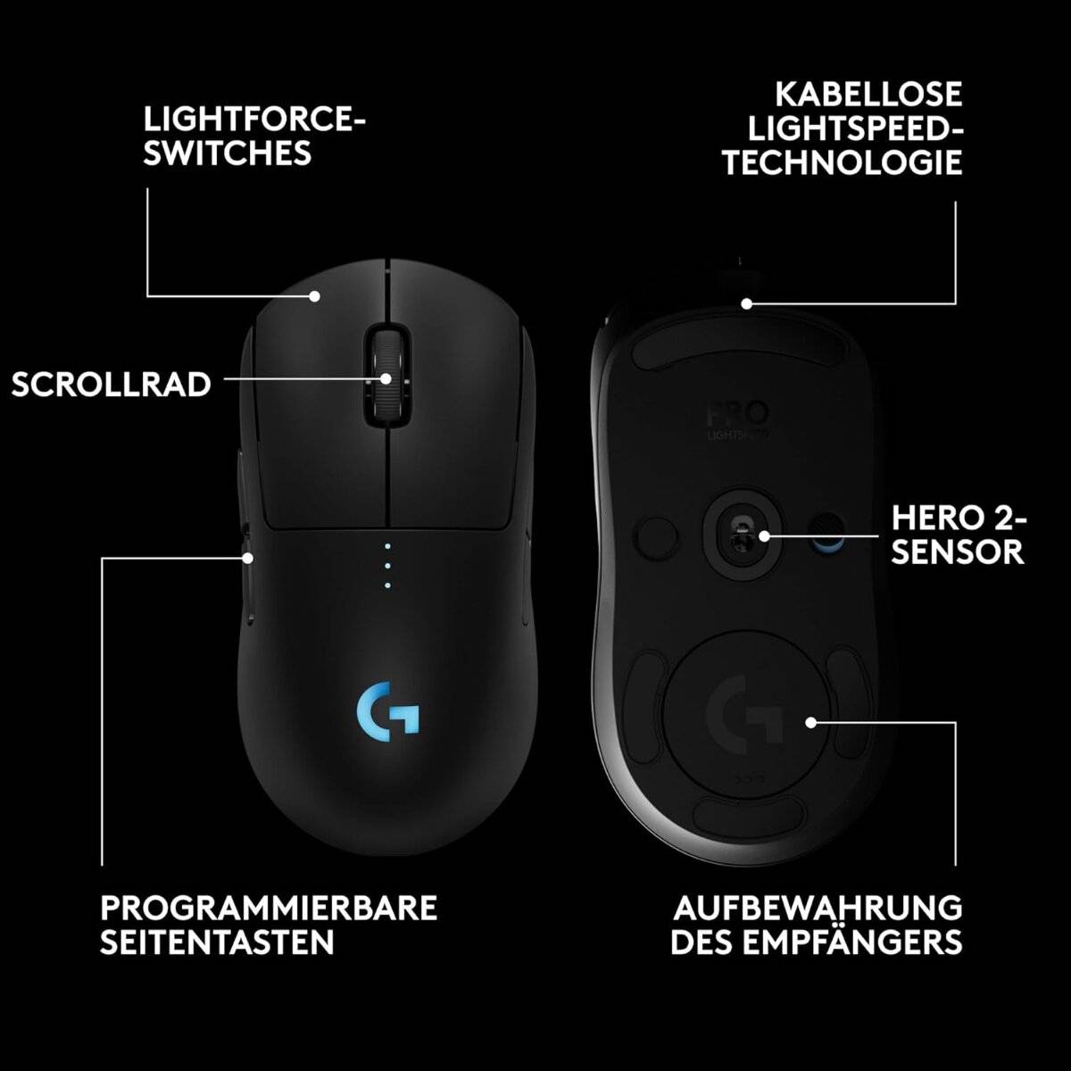 Logitech G PRO 2 LIGHTSPEED Gaming Maus – kabellos, beidhändig, schwarz