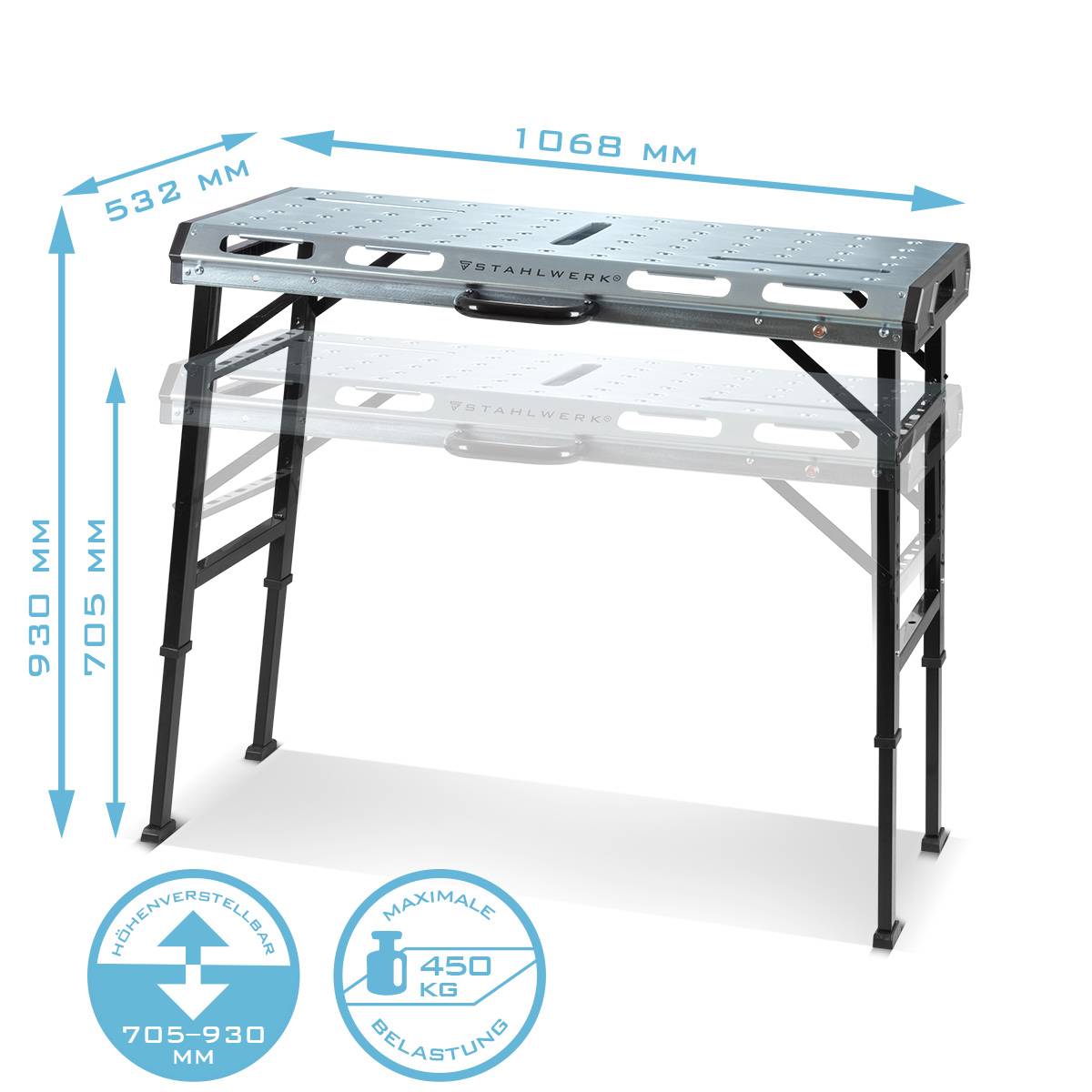 STAHLWERK Mobiler Schweißtisch AWT-930 ST 1068 x 532mm Werkbank Höhenverstellbar