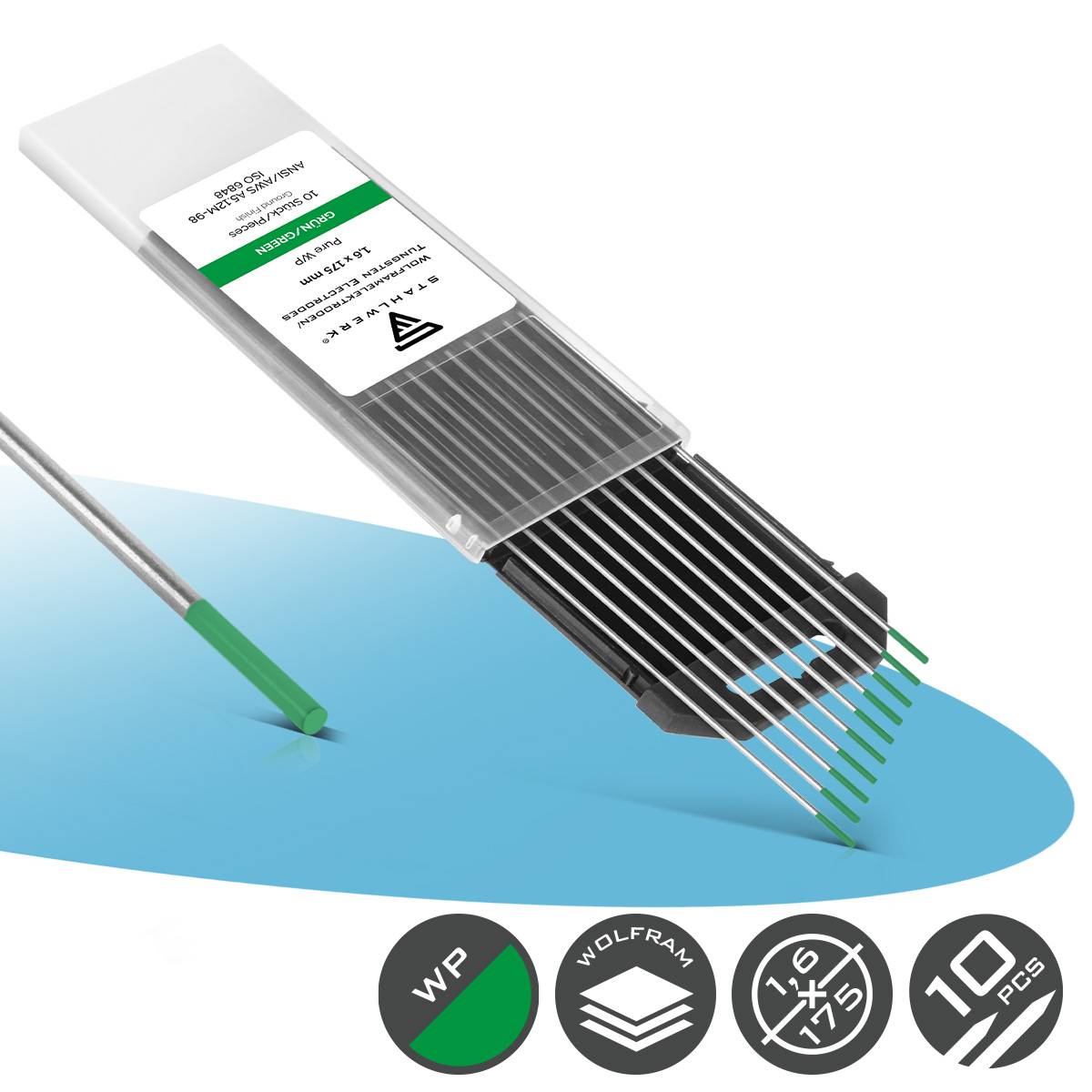 STAHLWERK WIG Wolfram Schweißelektroden 1,6 x 175 mm WP Thoriumfrei