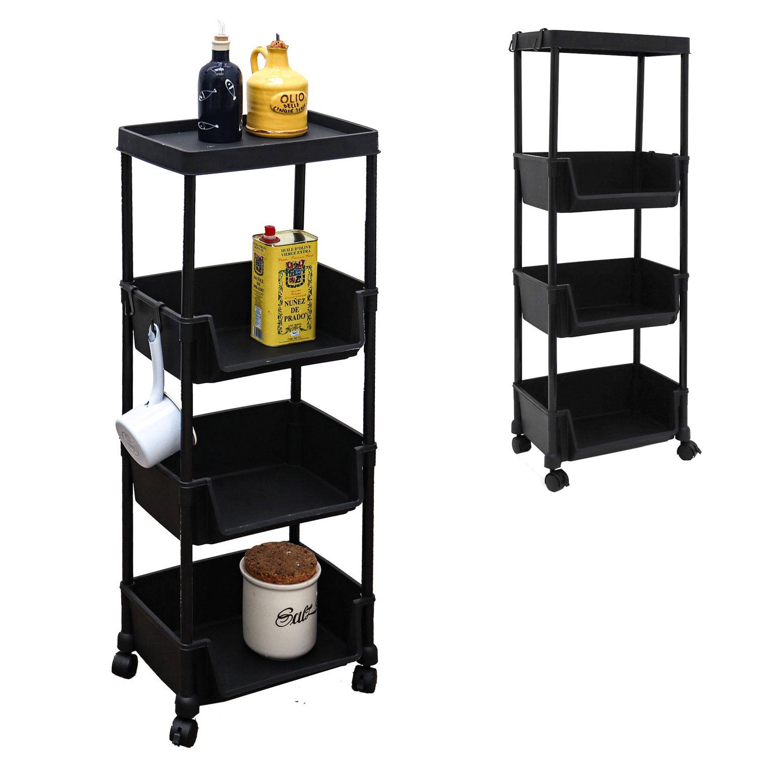 2 Rollwagen mit Körben - 35x24x100 Aufbewahrungswagen - Allzweckwagen Bad Küche