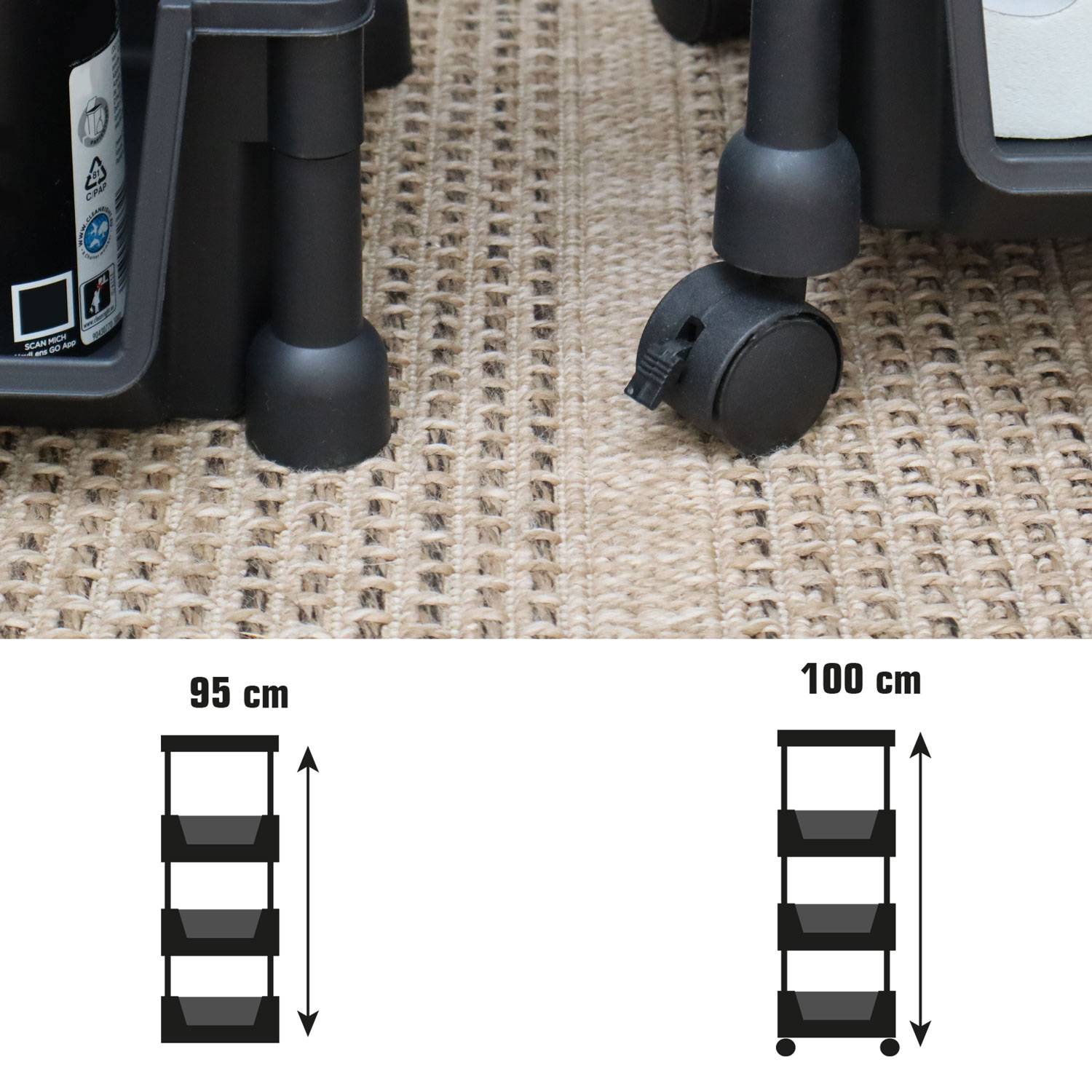 2 Rollwagen mit Körben - 35x24x100 Aufbewahrungswagen - Allzweckwagen Bad Küche