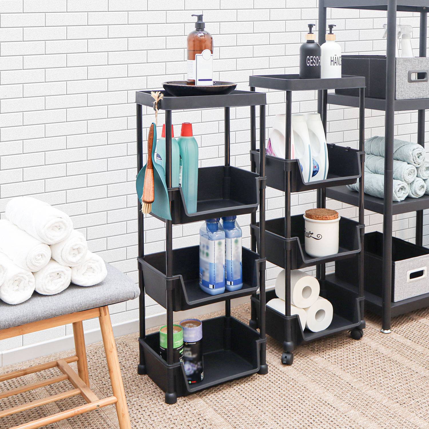 2 Rollwagen mit Körben - 35x24x100 Aufbewahrungswagen - Allzweckwagen Bad Küche