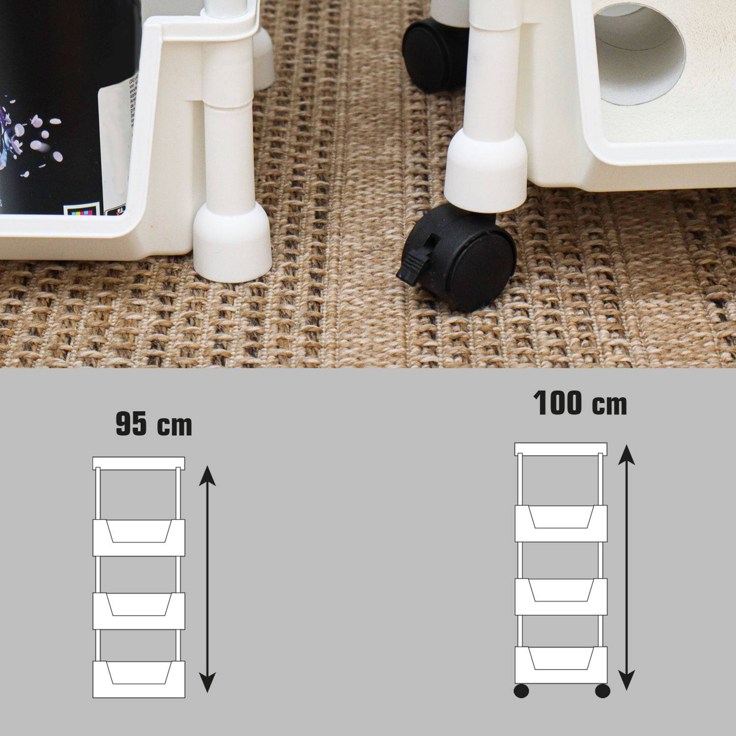 2 Rollwagen mit Körben - 35x24x100 Aufbewahrungswagen - Allzweckwagen Bad Küche