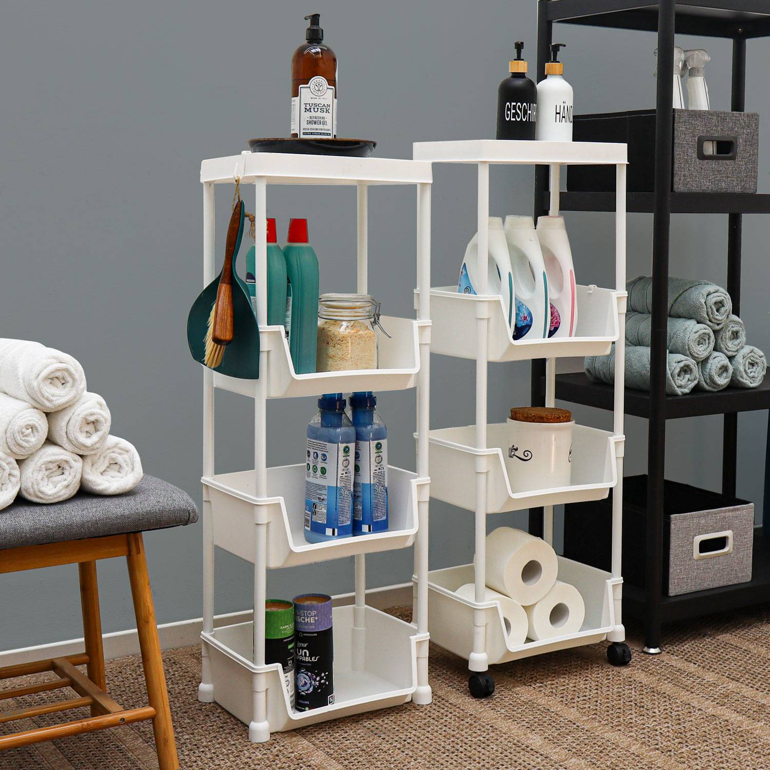 2 Rollwagen mit Körben - 35x24x100 Aufbewahrungswagen - Allzweckwagen Bad Küche