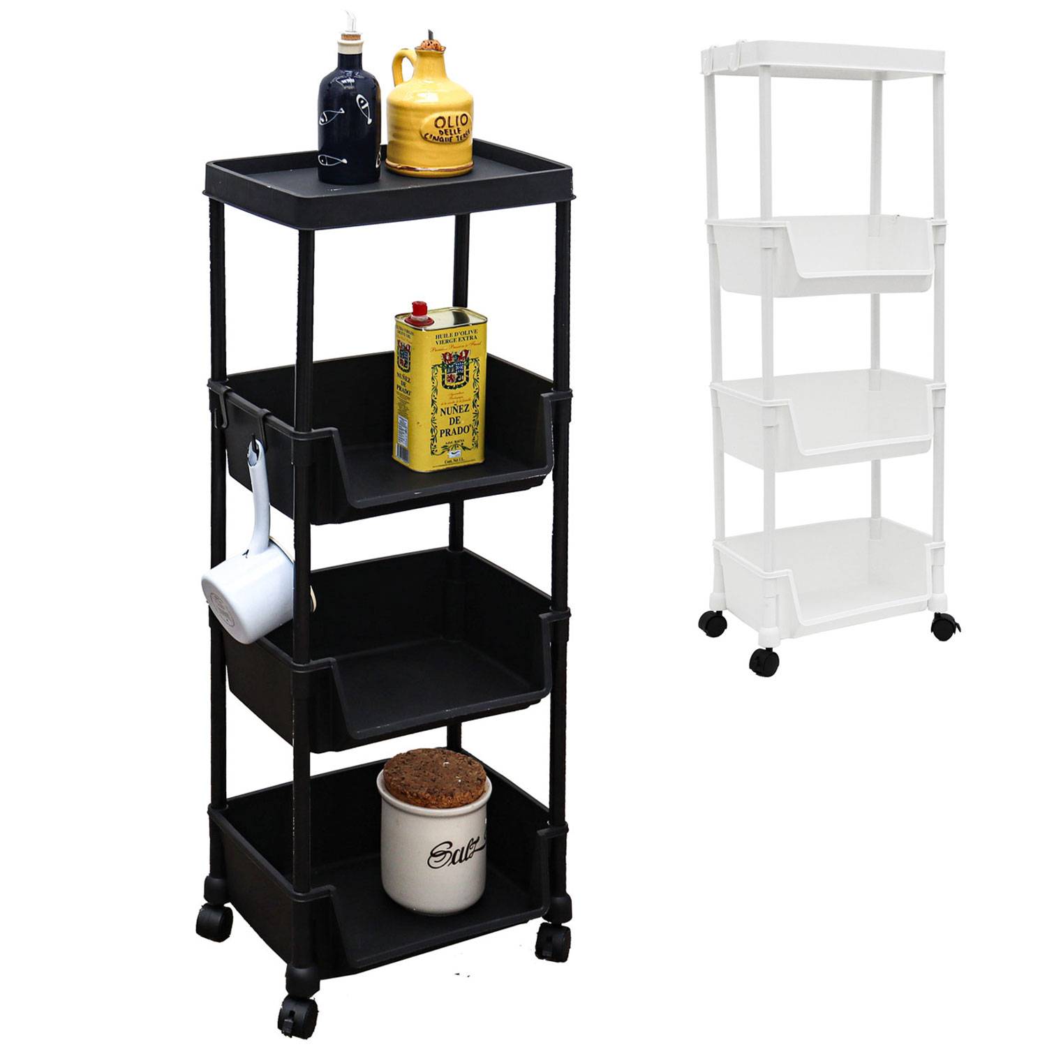 2 Rollwagen mit Körben - 35x24x100 Aufbewahrungswagen - Allzweckwagen Bad Küche