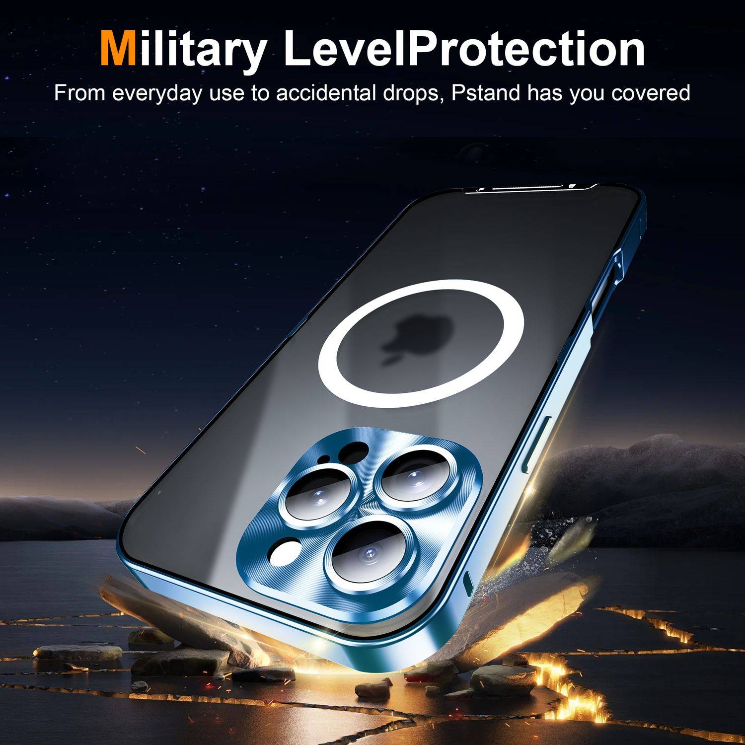 Für Apple iPhone 16 Pro Magnetische Magsafe Metall Design Schutz Cover Hülle Blau