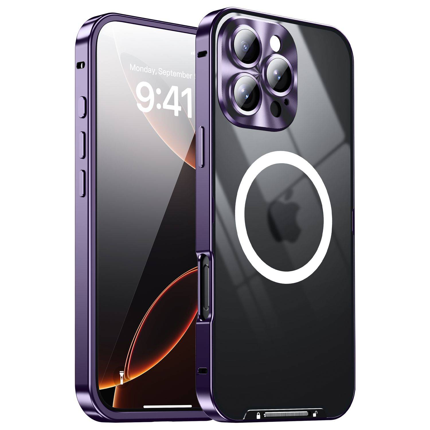 Für Apple iPhone 16 Pro Max Magnetische Magsafe Metall Design Schutz Cover Hülle Lila