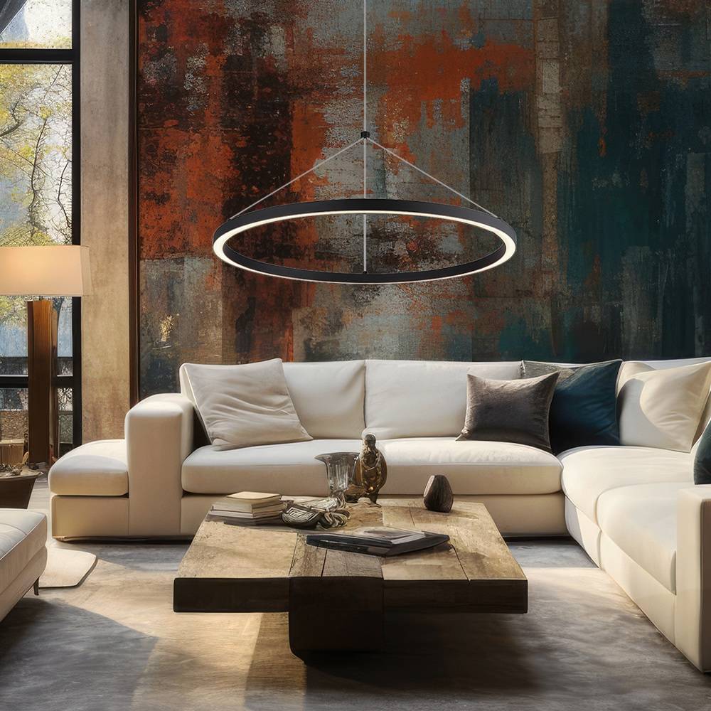 Pendellampe Hängelampe Esstischleuchte Wohnzimmerlampe Deckenleuchte, Metall Alu Kunststoff schwarz, dimmbar Memoryfunktion, LED 36W 1400Lm 3000K