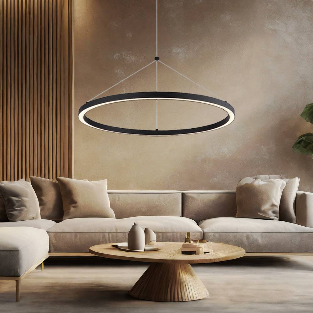 Pendellampe Hängelampe Esstischleuchte Wohnzimmerlampe Deckenleuchte, Metall Alu Kunststoff schwarz, dimmbar Memoryfunktion, LED 36W 1400Lm 3000K