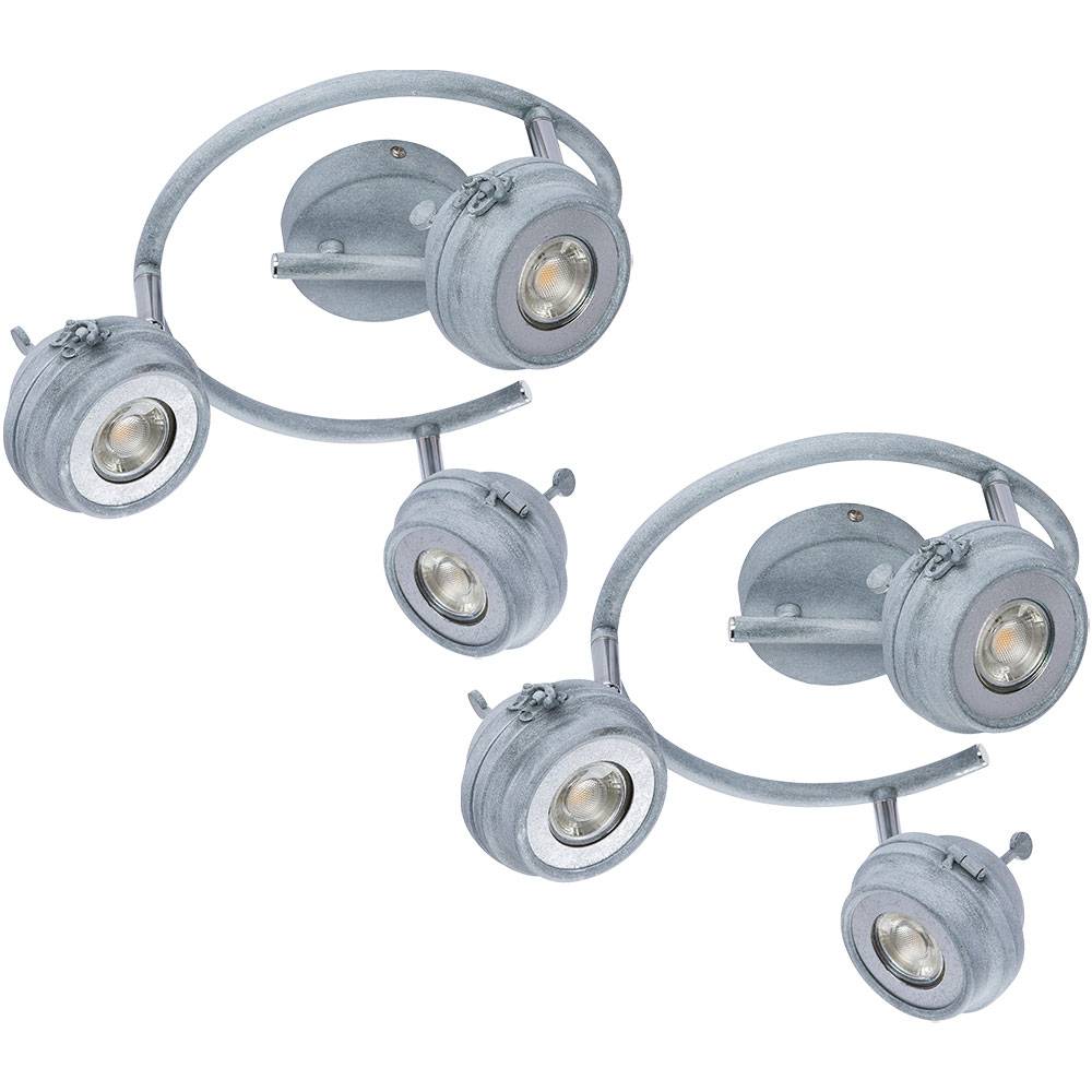 Spotleuchte Deckenlampe Deckenleuchte Wohnzimmerlampe Küche, 3 flammig Spots beweglich, Metall grau antik, 3x GU10 LED 5 Watt 340 Lumen, 2er Set