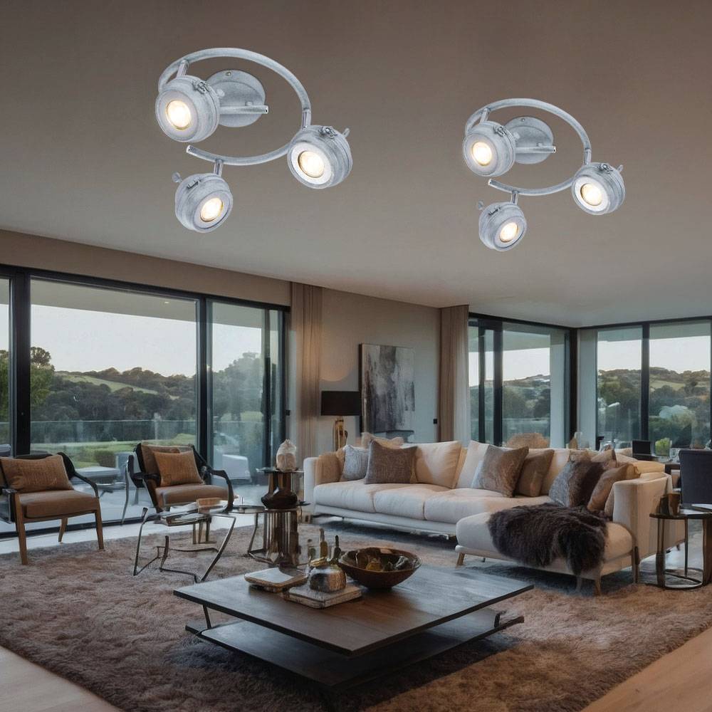 Spotleuchte Deckenlampe Deckenleuchte Wohnzimmerlampe Küche, 3 flammig Spots beweglich, Metall grau antik, 3x GU10 LED 5 Watt 340 Lumen, 2er Set